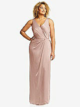 Front View Thumbnail - Toasted Sugar Faux Wrap Whisper Satin Maxi Dress with Draped Tulip Skirt