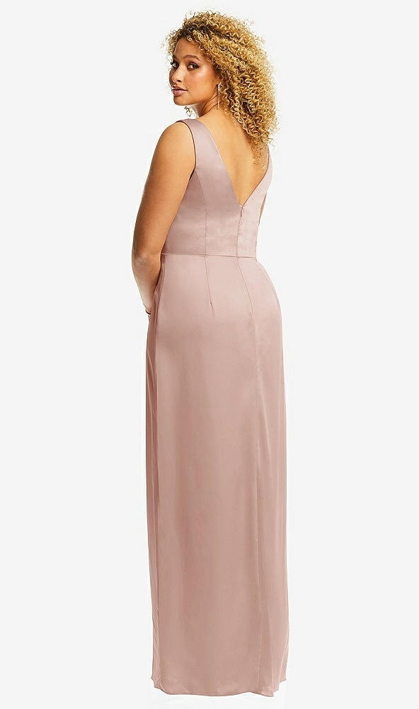 Back View - Toasted Sugar Faux Wrap Whisper Satin Maxi Dress with Draped Tulip Skirt