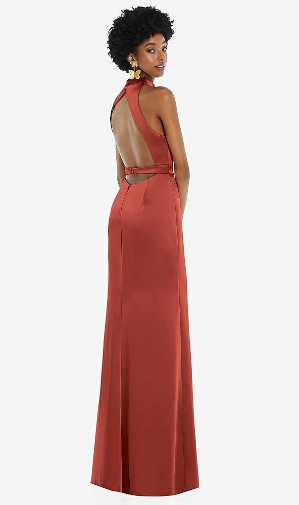 Front View - Amber Sunset High Neck Backless Maxi Dress with Slim Belt
