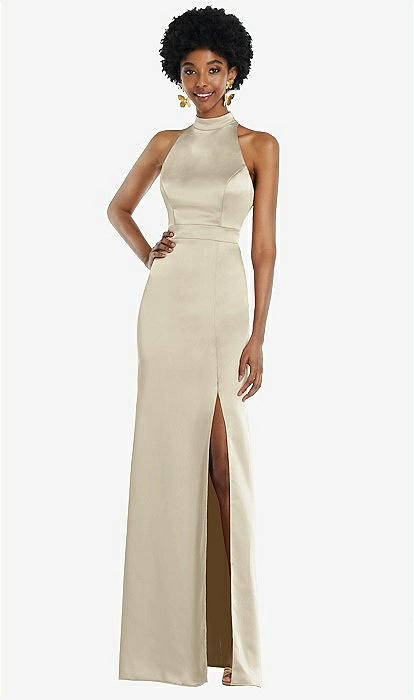 High Neck Long Champagne Dress