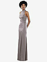 Side View Thumbnail - Cashmere Gray High Neck Backless Maxi Dress with Slim Belt