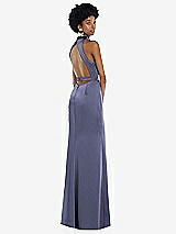 Front View Thumbnail - French Blue High Neck Backless Maxi Dress with Slim Belt
