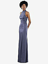 Side View Thumbnail - French Blue High Neck Backless Maxi Dress with Slim Belt