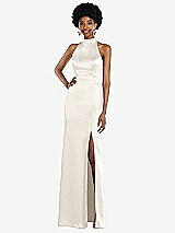 Rear View Thumbnail - Ivory High Neck Backless Maxi Dress with Slim Belt