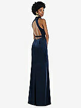 Front View Thumbnail - Midnight Navy High Neck Backless Maxi Dress with Slim Belt