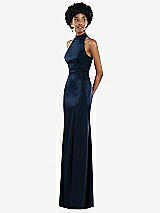 Side View Thumbnail - Midnight Navy High Neck Backless Maxi Dress with Slim Belt