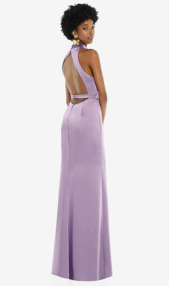 Front View - Pale Purple High Neck Backless Maxi Dress with Slim Belt