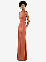 Side View Thumbnail - Terracotta Copper High Neck Backless Maxi Dress with Slim Belt