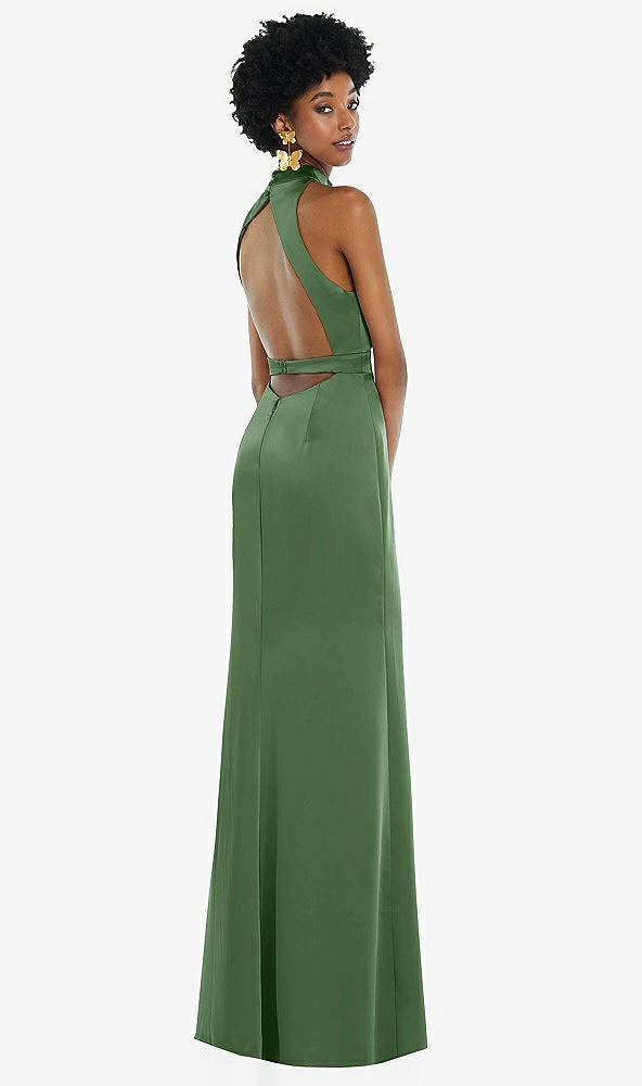 Front View - Vineyard Green High Neck Backless Maxi Dress with Slim Belt