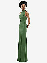Side View Thumbnail - Vineyard Green High Neck Backless Maxi Dress with Slim Belt