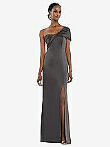 Front View Thumbnail - Caviar Gray Twist Cuff One-Shoulder Princess Line Trumpet Gown