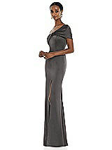 Side View Thumbnail - Caviar Gray Twist Cuff One-Shoulder Princess Line Trumpet Gown
