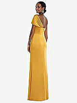 Rear View Thumbnail - NYC Yellow Twist Cuff One-Shoulder Princess Line Trumpet Gown