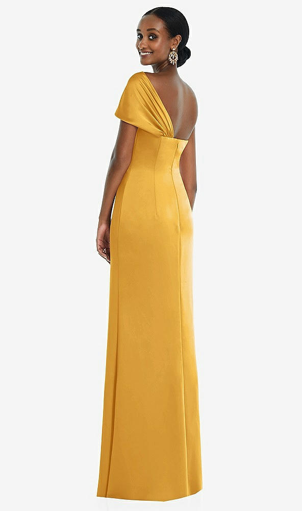 Back View - NYC Yellow Twist Cuff One-Shoulder Princess Line Trumpet Gown
