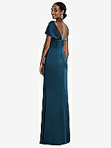 Rear View Thumbnail - Atlantic Blue Twist Cuff One-Shoulder Princess Line Trumpet Gown