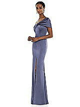 Side View Thumbnail - French Blue Twist Cuff One-Shoulder Princess Line Trumpet Gown