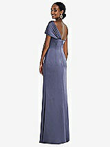 Rear View Thumbnail - French Blue Twist Cuff One-Shoulder Princess Line Trumpet Gown