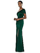 Side View Thumbnail - Hunter Green Twist Cuff One-Shoulder Princess Line Trumpet Gown