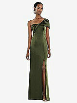 Front View Thumbnail - Olive Green Twist Cuff One-Shoulder Princess Line Trumpet Gown