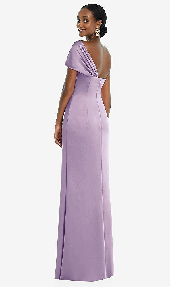 Back View - Pale Purple Twist Cuff One-Shoulder Princess Line Trumpet Gown