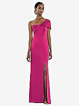 Front View Thumbnail - Think Pink Twist Cuff One-Shoulder Princess Line Trumpet Gown