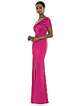 Side View Thumbnail - Think Pink Twist Cuff One-Shoulder Princess Line Trumpet Gown