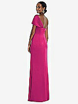 Rear View Thumbnail - Think Pink Twist Cuff One-Shoulder Princess Line Trumpet Gown
