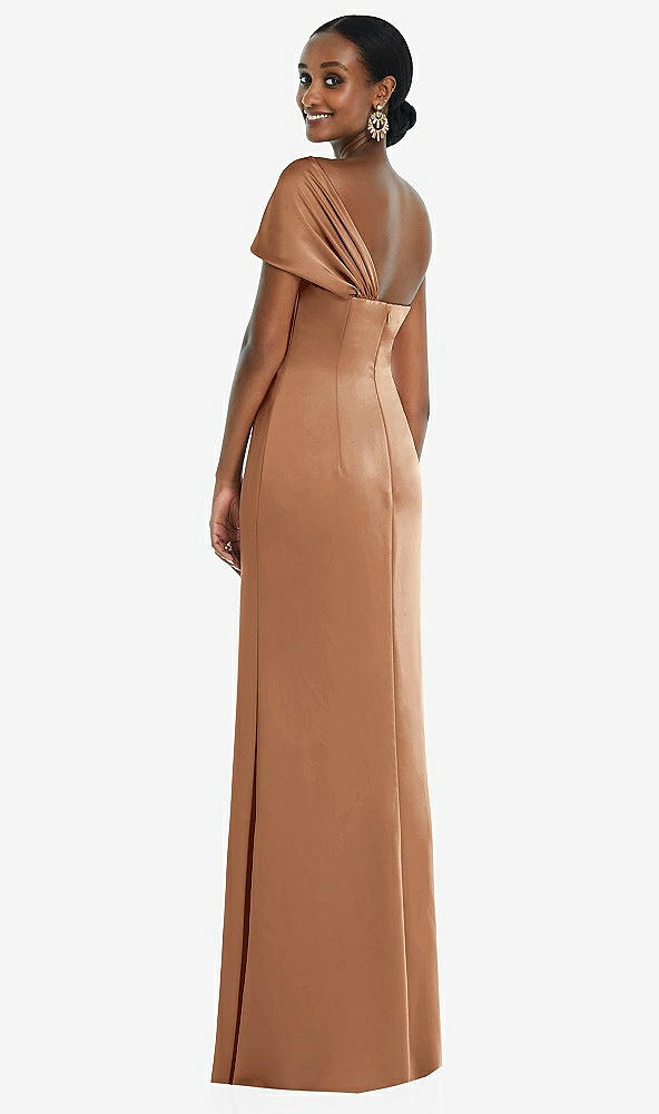 Back View - Toffee Twist Cuff One-Shoulder Princess Line Trumpet Gown
