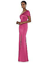 Side View Thumbnail - Tea Rose Twist Cuff One-Shoulder Princess Line Trumpet Gown