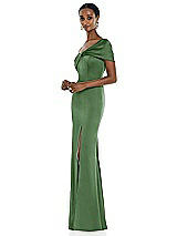 Side View Thumbnail - Vineyard Green Twist Cuff One-Shoulder Princess Line Trumpet Gown