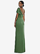 Rear View Thumbnail - Vineyard Green Twist Cuff One-Shoulder Princess Line Trumpet Gown