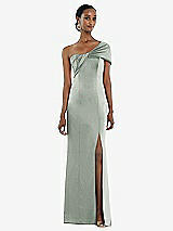 Front View Thumbnail - Willow Green Twist Cuff One-Shoulder Princess Line Trumpet Gown