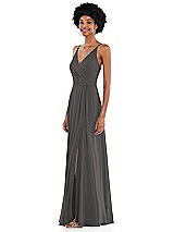 Side View Thumbnail - Caviar Gray Faux Wrap Criss Cross Back Maxi Dress with Adjustable Straps