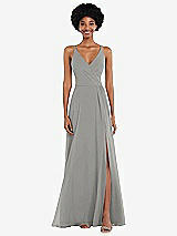 Front View Thumbnail - Chelsea Gray Faux Wrap Criss Cross Back Maxi Dress with Adjustable Straps