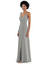 Side View Thumbnail - Chelsea Gray Faux Wrap Criss Cross Back Maxi Dress with Adjustable Straps