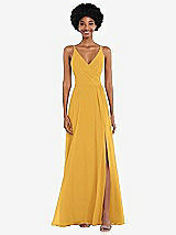 Front View Thumbnail - NYC Yellow Faux Wrap Criss Cross Back Maxi Dress with Adjustable Straps