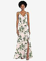 Front View Thumbnail - Palm Beach Print Faux Wrap Criss Cross Back Maxi Dress with Adjustable Straps