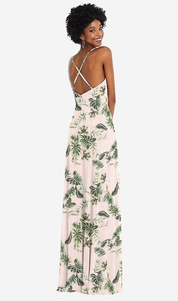 Back View - Palm Beach Print Faux Wrap Criss Cross Back Maxi Dress with Adjustable Straps