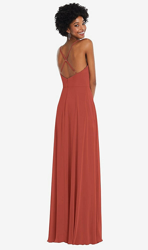Back View - Amber Sunset Faux Wrap Criss Cross Back Maxi Dress with Adjustable Straps