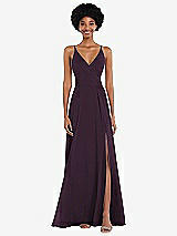 Front View Thumbnail - Aubergine Faux Wrap Criss Cross Back Maxi Dress with Adjustable Straps