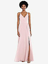 Front View Thumbnail - Ballet Pink Faux Wrap Criss Cross Back Maxi Dress with Adjustable Straps