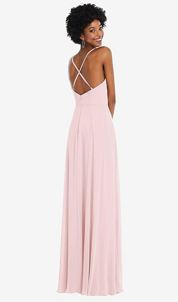 Back View - Ballet Pink Faux Wrap Criss Cross Back Maxi Dress with Adjustable Straps