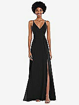 Front View Thumbnail - Black Faux Wrap Criss Cross Back Maxi Dress with Adjustable Straps