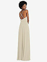 Rear View Thumbnail - Champagne Faux Wrap Criss Cross Back Maxi Dress with Adjustable Straps