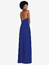 Rear View Thumbnail - Cobalt Blue Faux Wrap Criss Cross Back Maxi Dress with Adjustable Straps