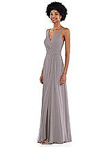 Side View Thumbnail - Cashmere Gray Faux Wrap Criss Cross Back Maxi Dress with Adjustable Straps