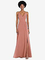 Front View Thumbnail - Desert Rose Faux Wrap Criss Cross Back Maxi Dress with Adjustable Straps