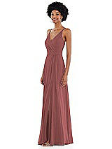 Side View Thumbnail - English Rose Faux Wrap Criss Cross Back Maxi Dress with Adjustable Straps