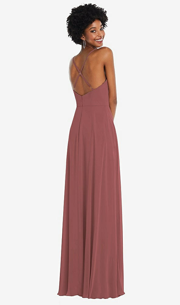 Back View - English Rose Faux Wrap Criss Cross Back Maxi Dress with Adjustable Straps