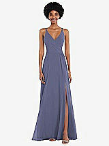 Front View Thumbnail - French Blue Faux Wrap Criss Cross Back Maxi Dress with Adjustable Straps